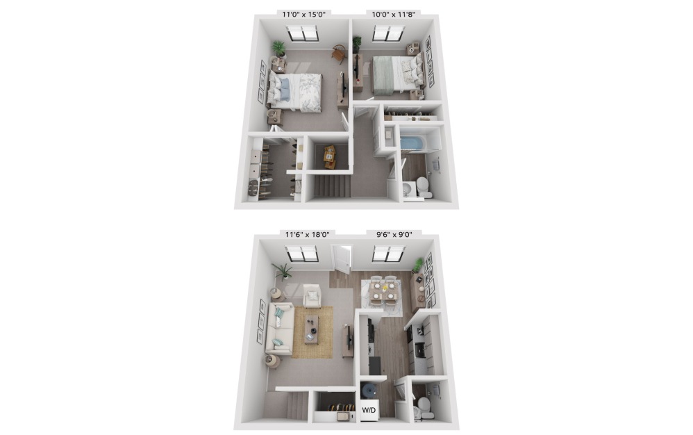 Delaware - 2 bedroom floorplan layout with 1.5 bathroom and 990 square feet (Floor 1)