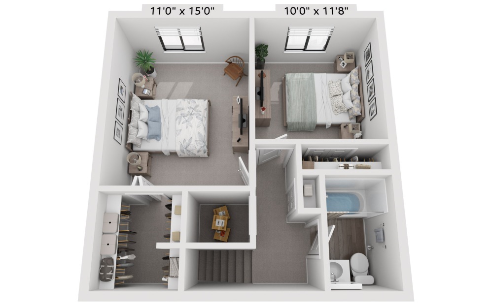 Delaware - 2 bedroom floorplan layout with 1.5 bathroom and 990 square feet (Floor 3)