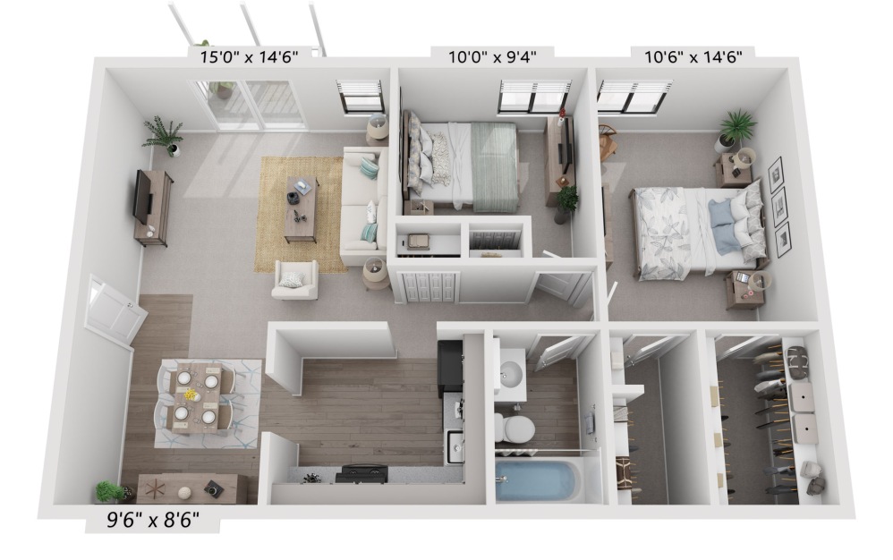 Kensington - 2 bedroom floorplan layout with 1 bathroom and 825 square feet