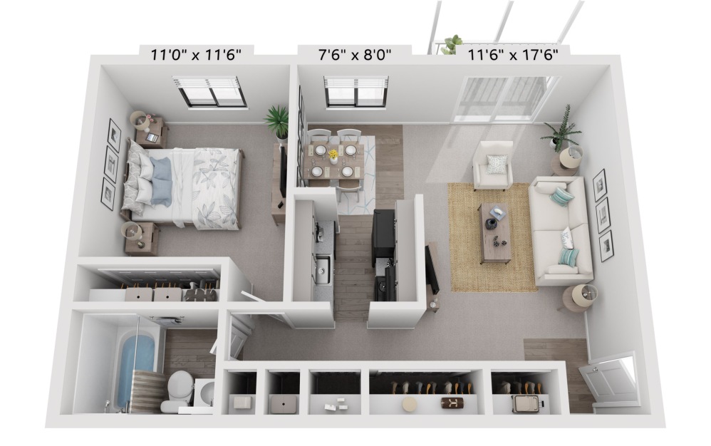 Sheffield - 1 bedroom floorplan layout with 1 bathroom and 600 square feet